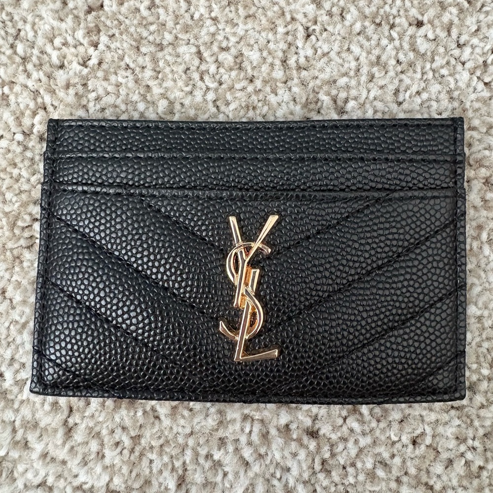 Yves Saint Laurent Black Card Holder with Gold Logo